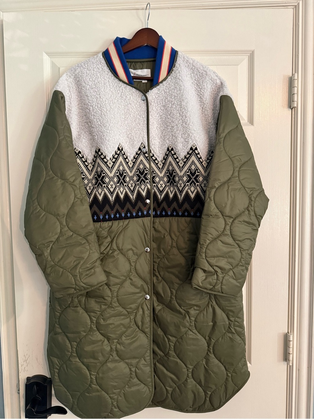 Anthropologie Quilted Fair Isle Coat in Moss Size Small New With Tags - Picture 7 of 14